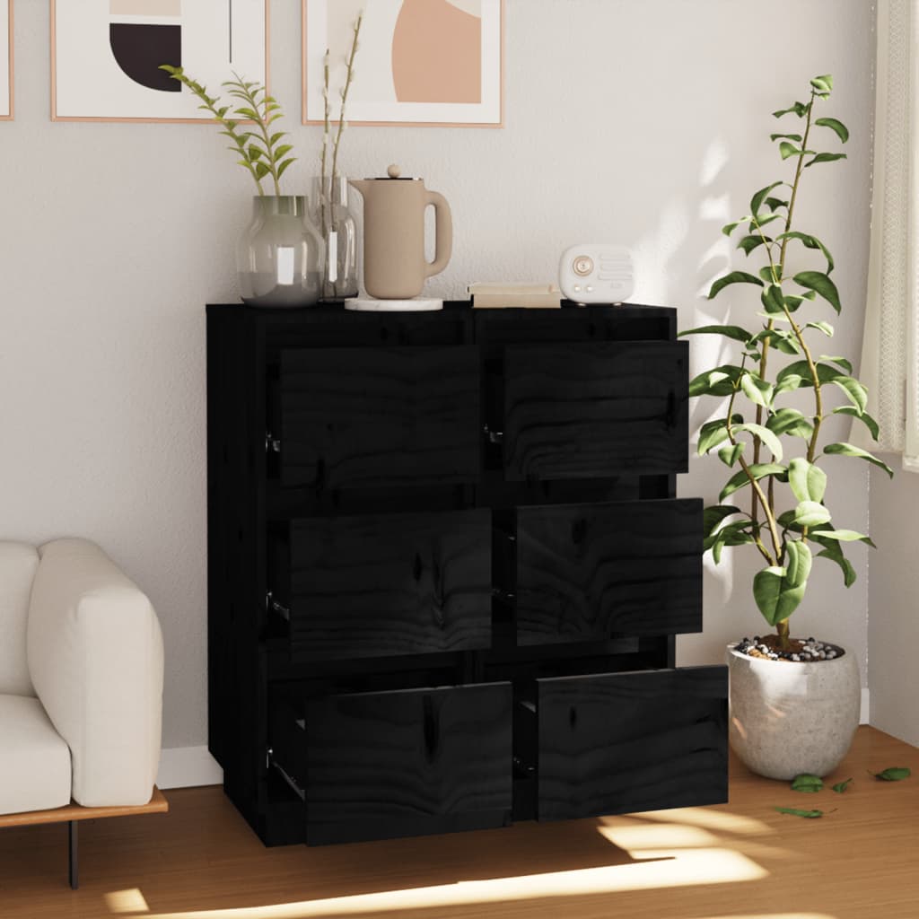 Side cabinets, 2 pcs., black, 32x34x75cm, solid pine wood