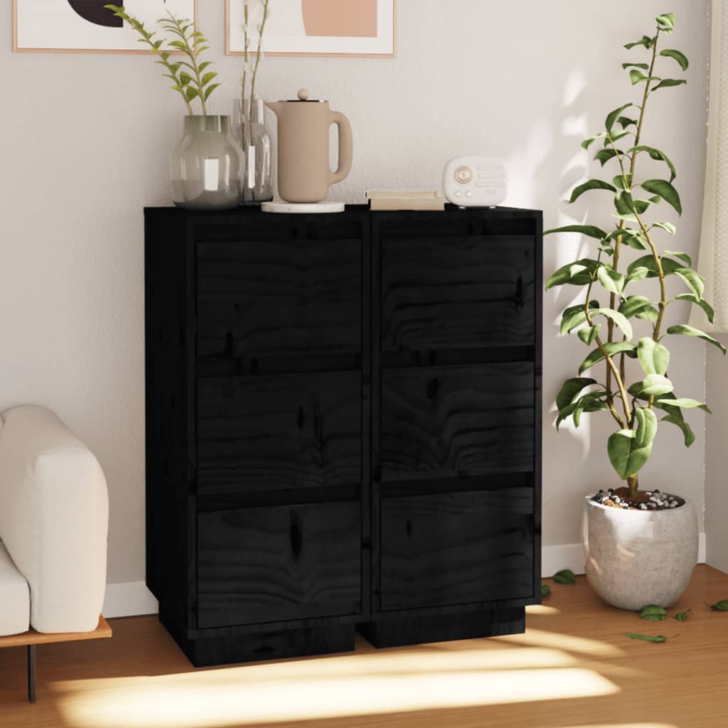 Side cabinets, 2 pcs., black, 32x34x75cm, solid pine wood
