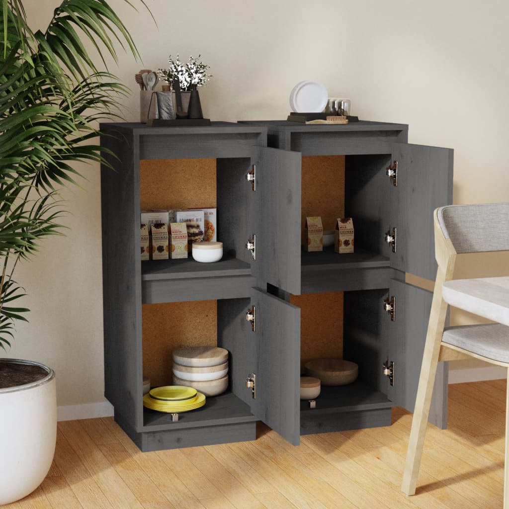 Bedside cabinets, 2 pcs., grey, 31.5x34x75cm, solid pine