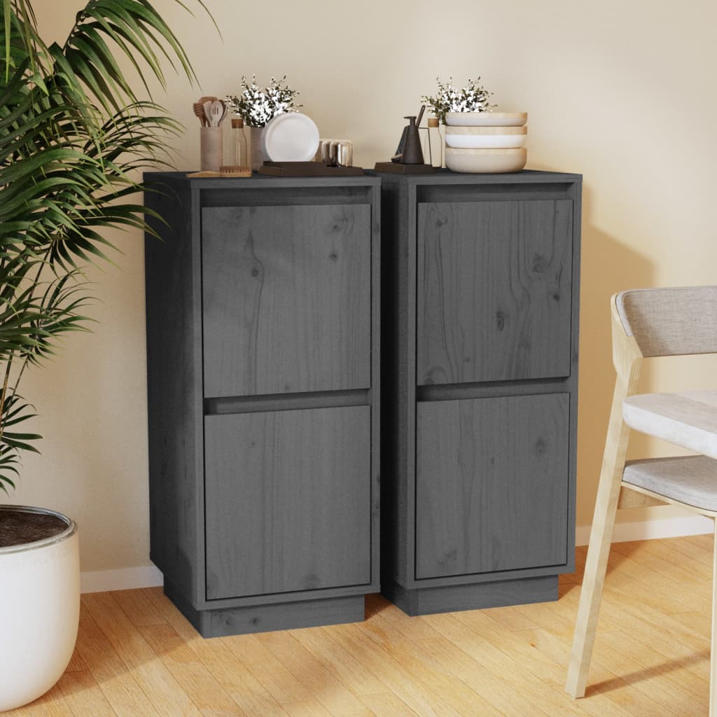 Bedside cabinets, 2 pcs., grey, 31.5x34x75cm, solid pine