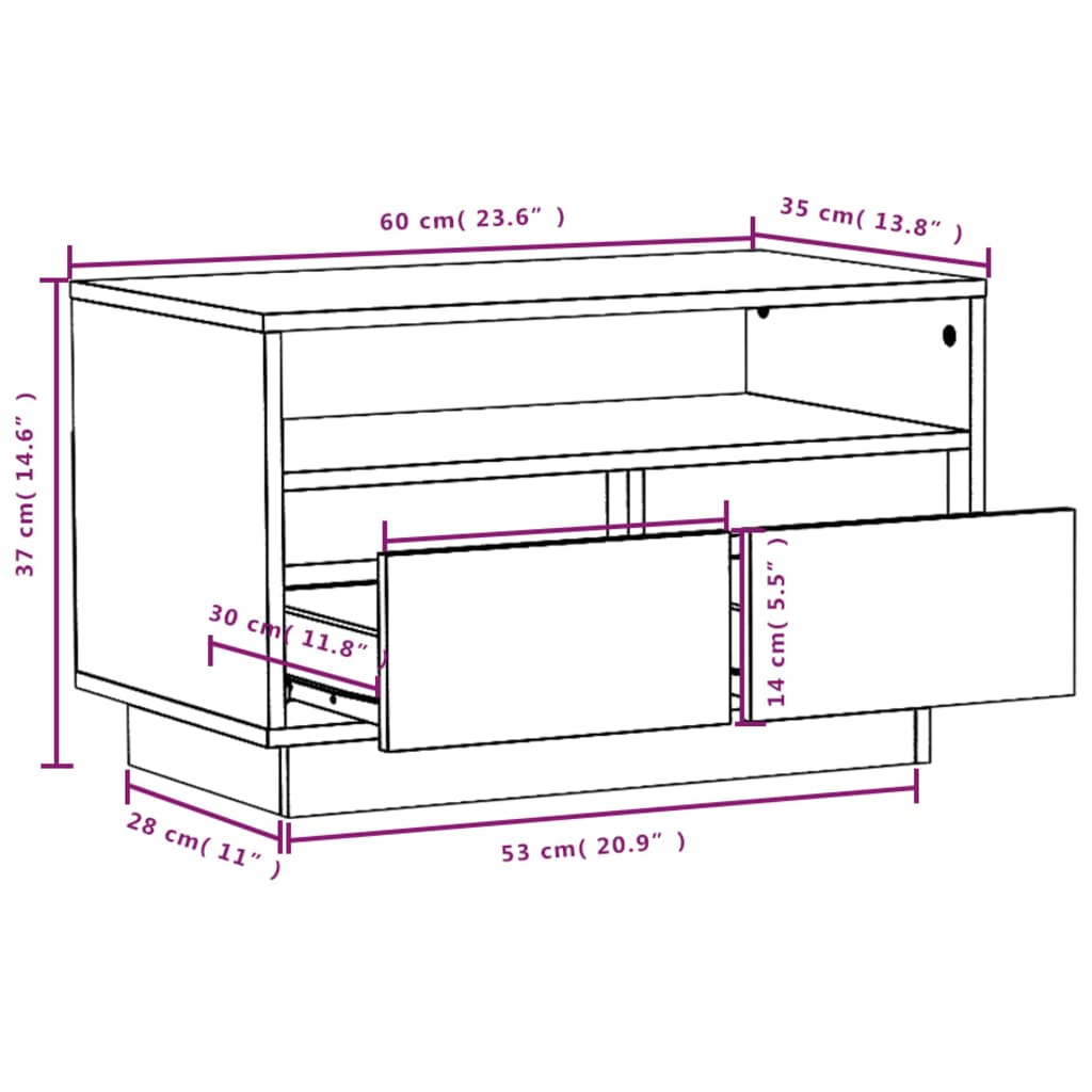 TV cabinet, white, 60x35x37cm, solid pine