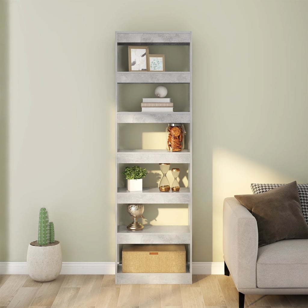 Bookcase/room divider, concrete grey, 60x30x198cm