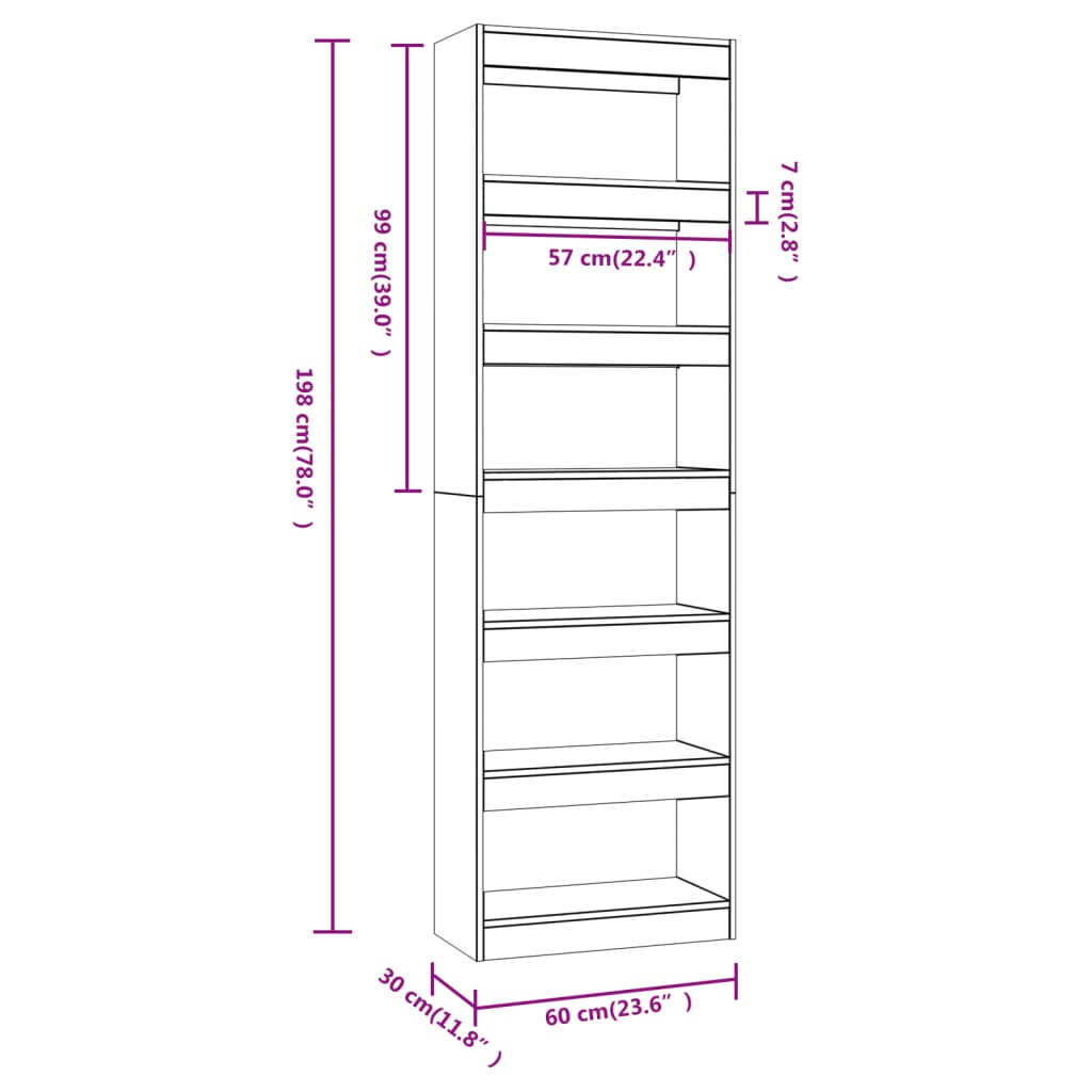 Bookcase/room divider, concrete grey, 60x30x198cm