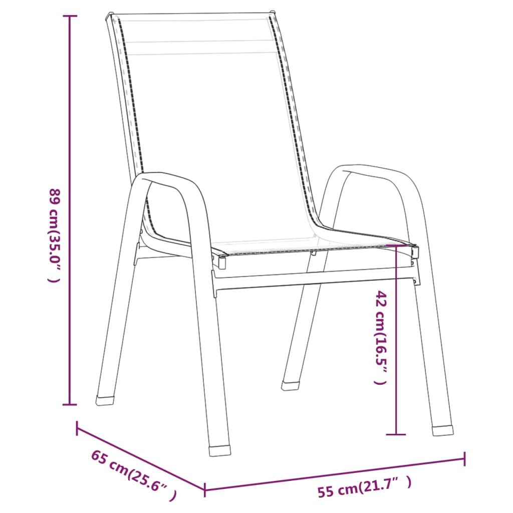 Stackable Garden Chairs, 4 pcs., Black, Textilene Fabric
