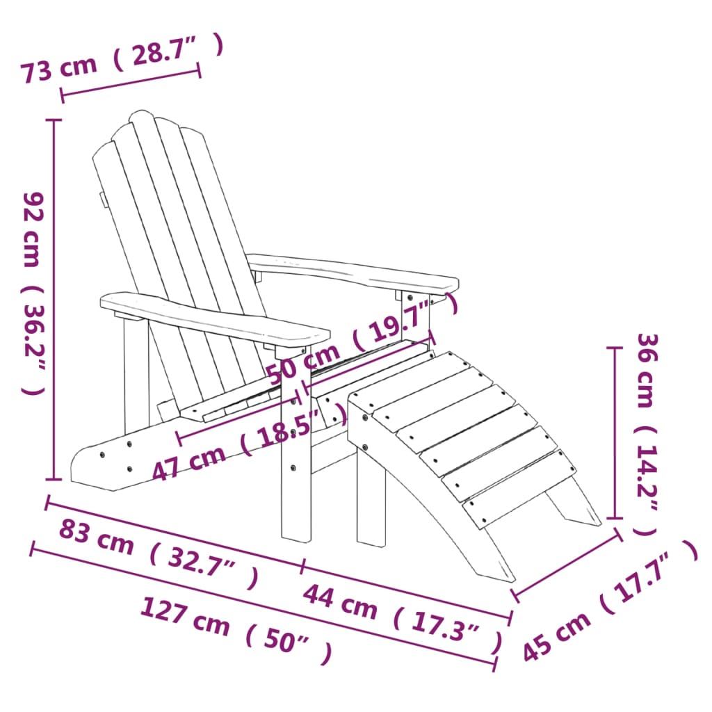 Dārza krēsli Adirondack ar kāju balstiem, 2 gab., brūni, HDPE