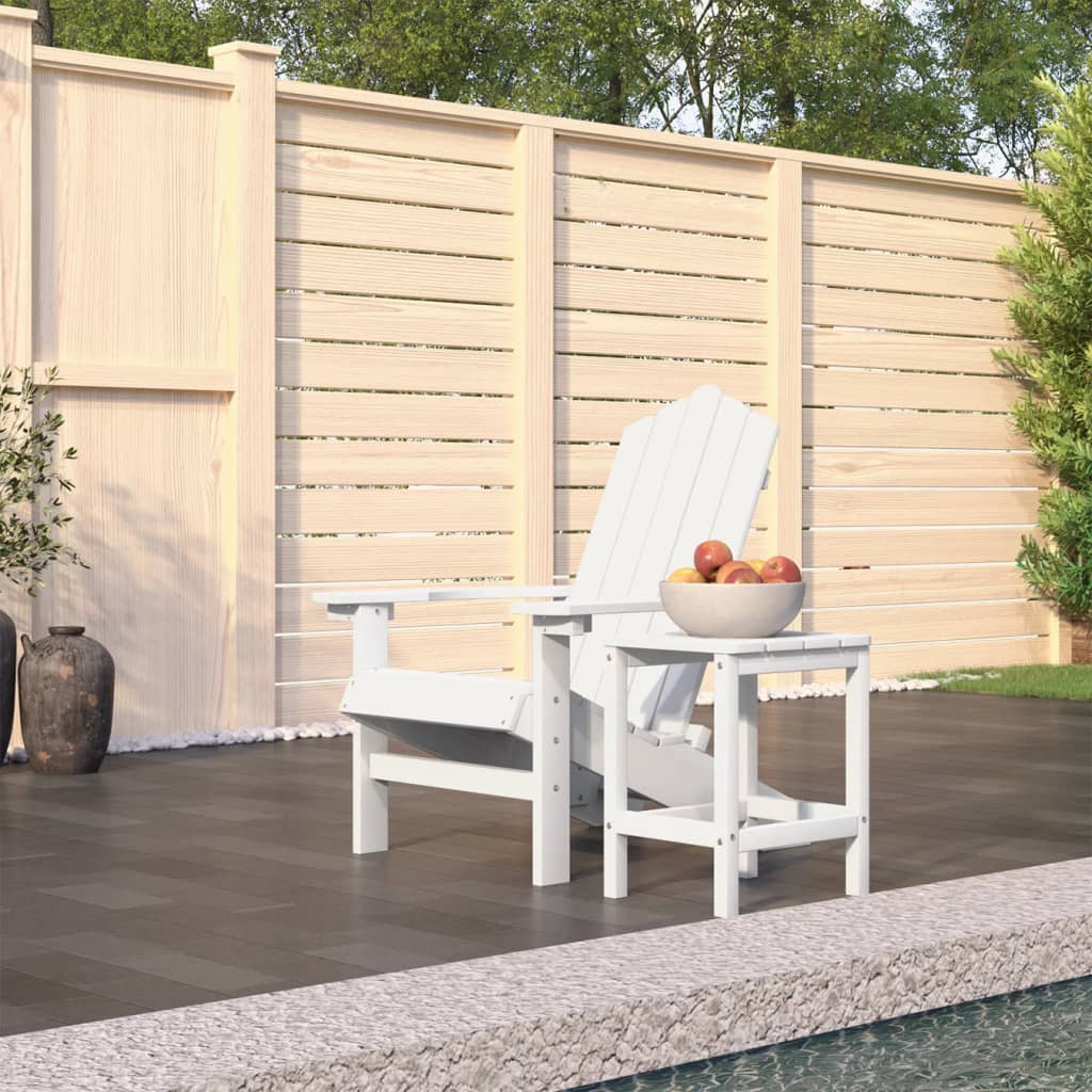 Adirondack Garden Chair with Table, White, HDPE