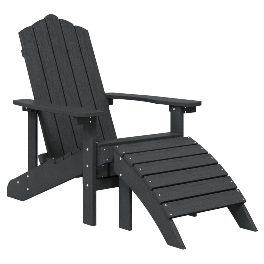 Dārza Adirondack krēsls ar kāju balstu un galdiņu, antracītpelēks, HDPE