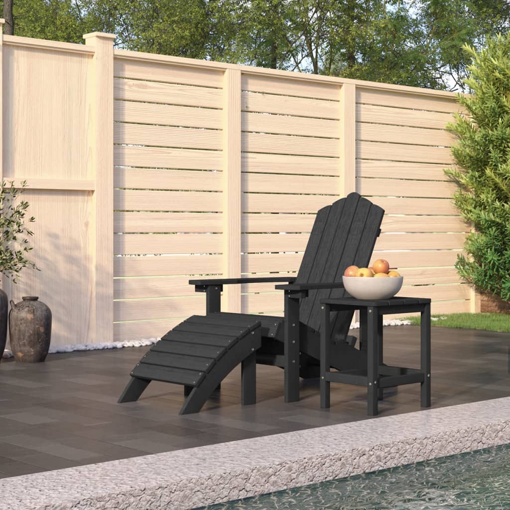 Dārza Adirondack krēsls ar kāju balstu un galdiņu, antracītpelēks, HDPE
