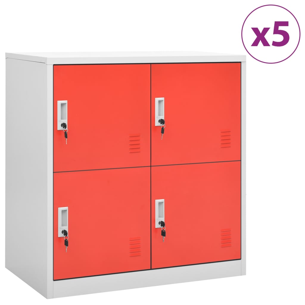 Cabinets, 5 pcs., grey/red, 90x45x92.5cm, steel