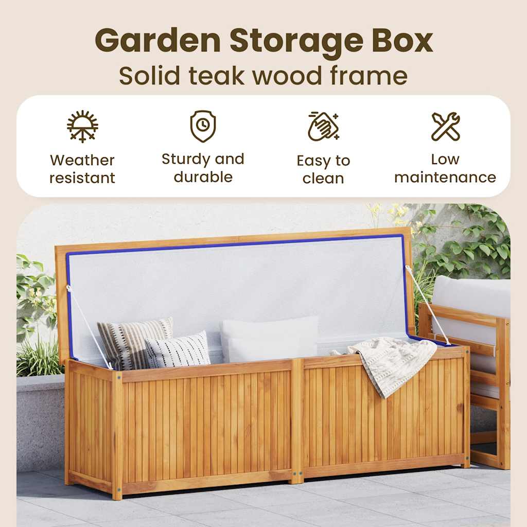Garden storage box, 175x50x55cm, solid teak wood