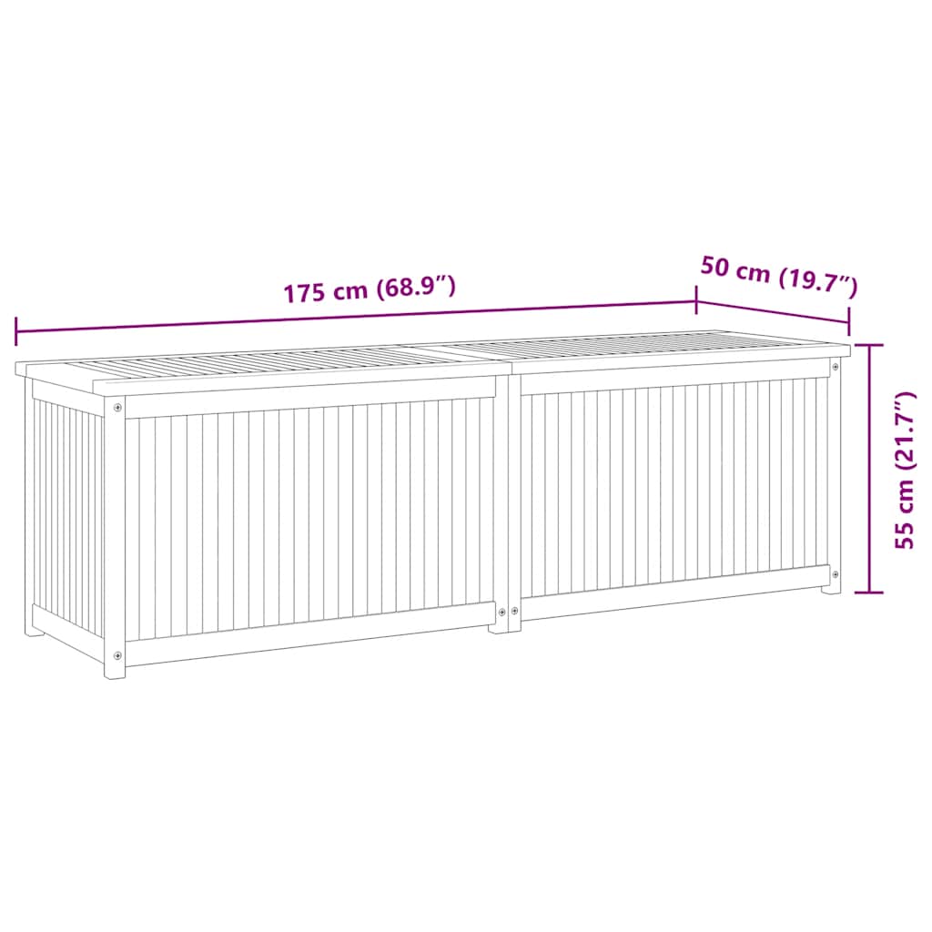 Garden storage box, 175x50x55cm, solid teak wood