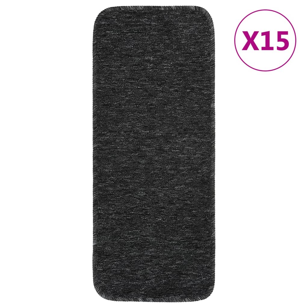 Non-slip stair mats, 15 pcs, anthracite, 60x25cm