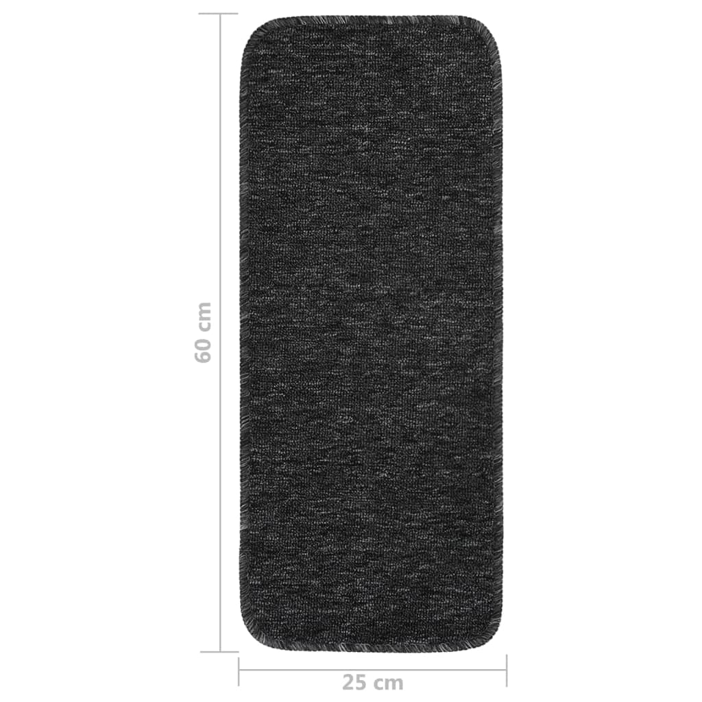 Non-slip stair mats, 15 pcs, anthracite, 60x25cm