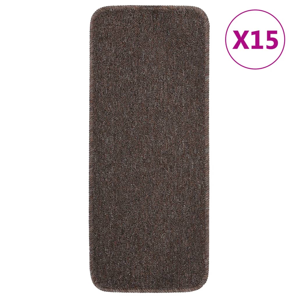 Non-slip stair mats, 15 pcs, brown, 60x25cm