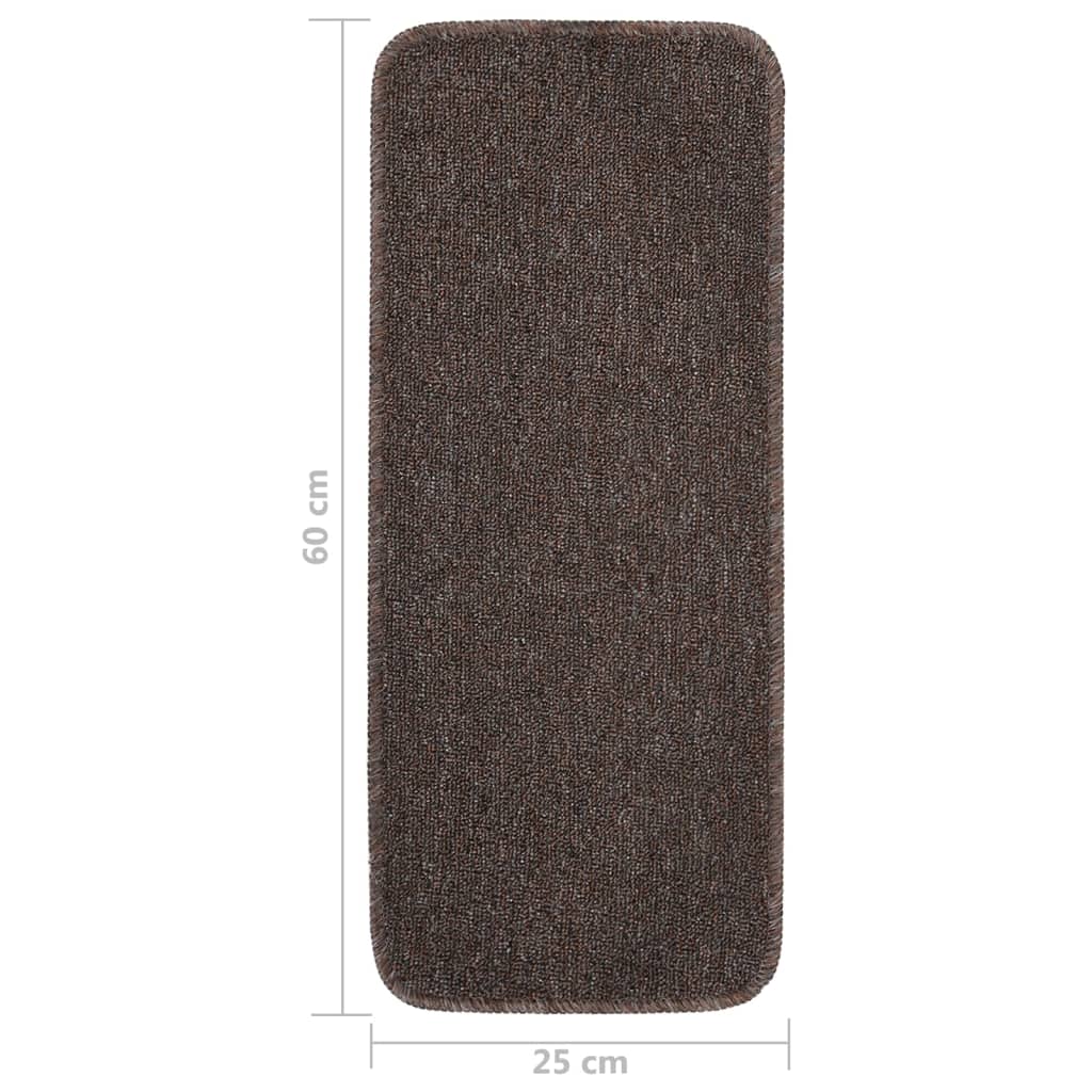 Non-slip stair mats, 15 pcs, brown, 60x25cm