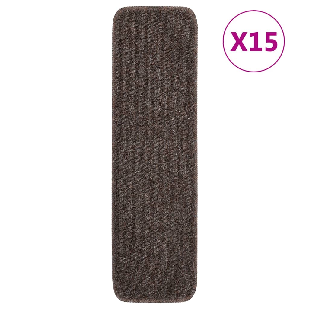 Non-slip stair mats, 15 pcs, brown, 75x20cm