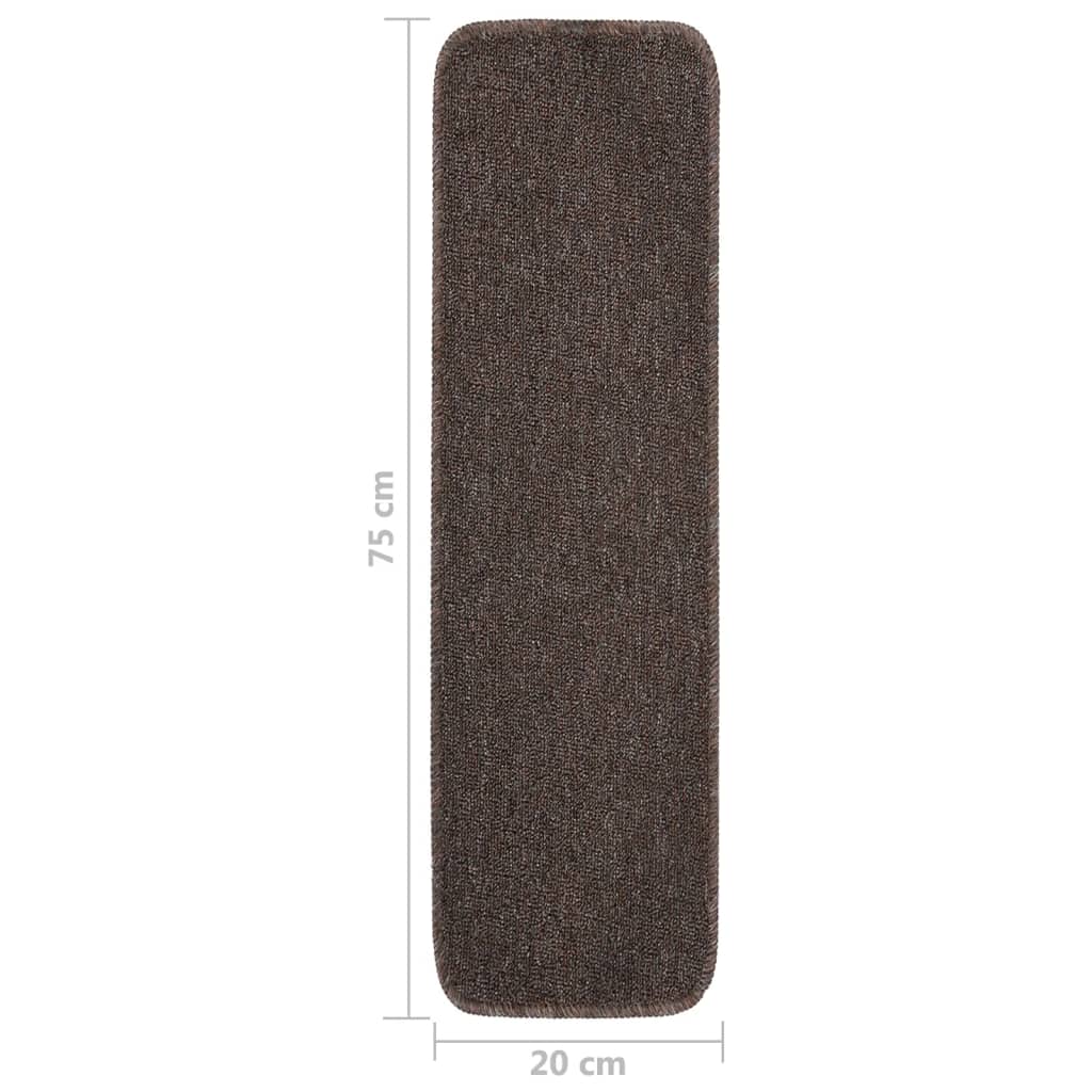Non-slip stair mats, 15 pcs, brown, 75x20cm
