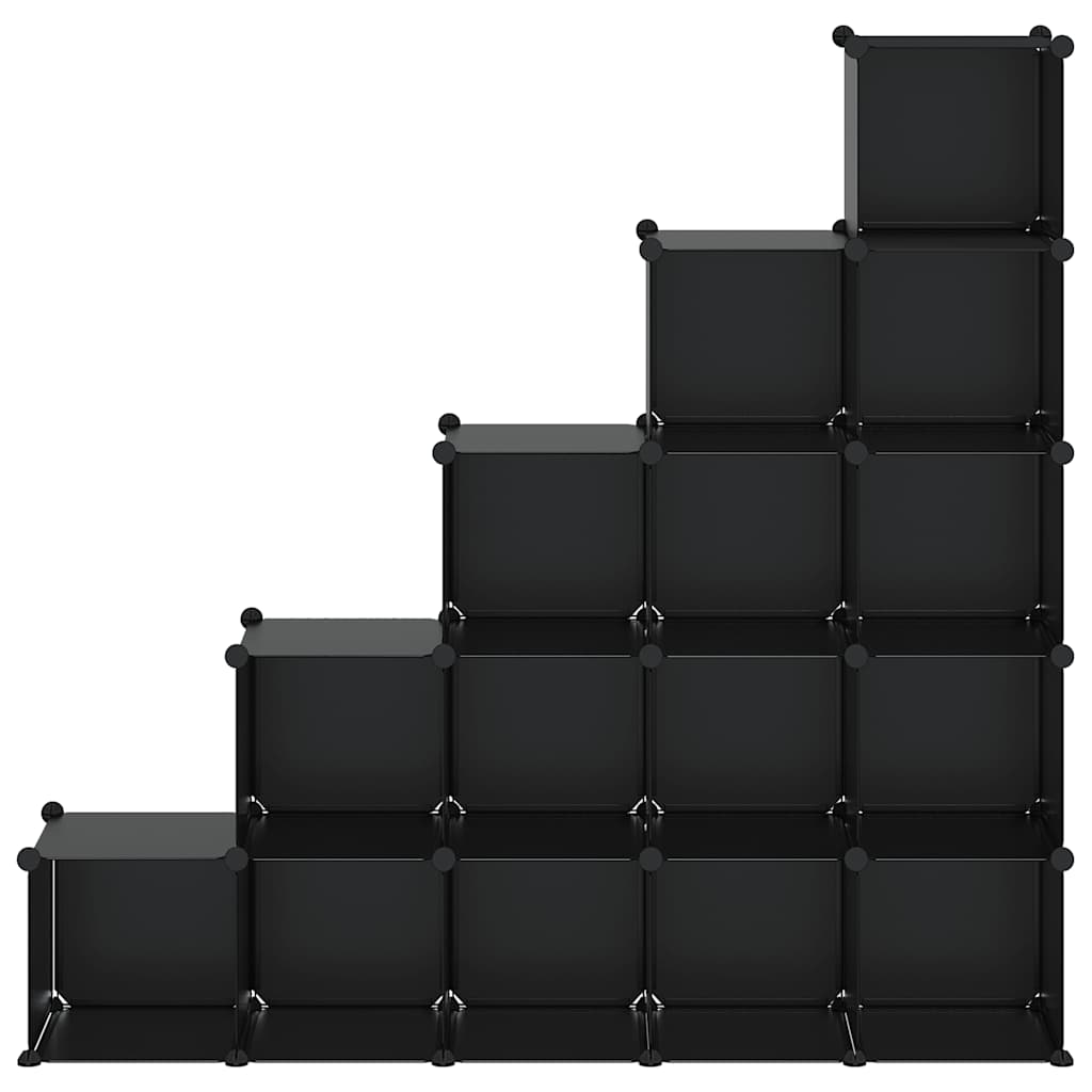 Shelf with 15 cube-shaped compartments, black, PP