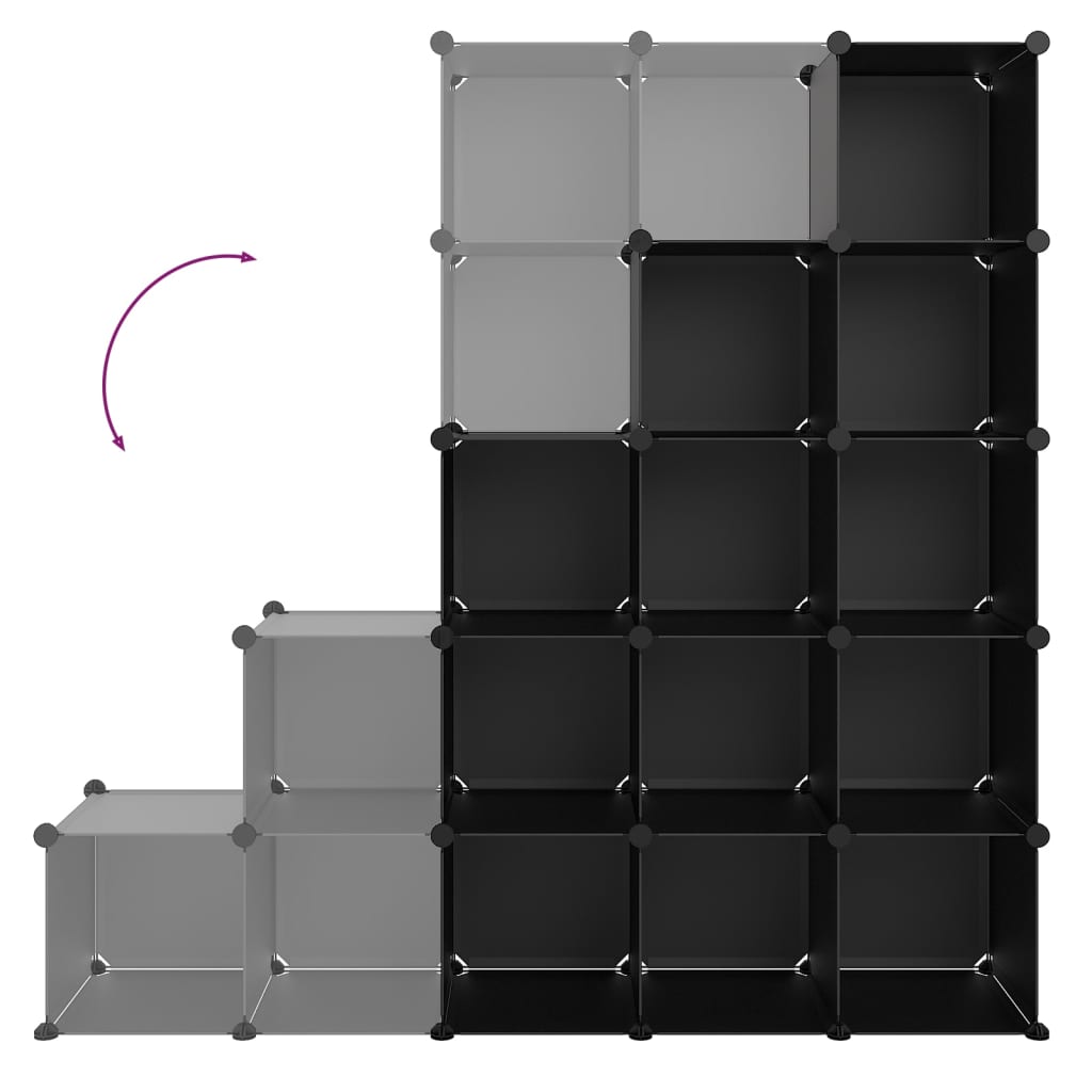 Shelf with 15 cube-shaped compartments, black, PP