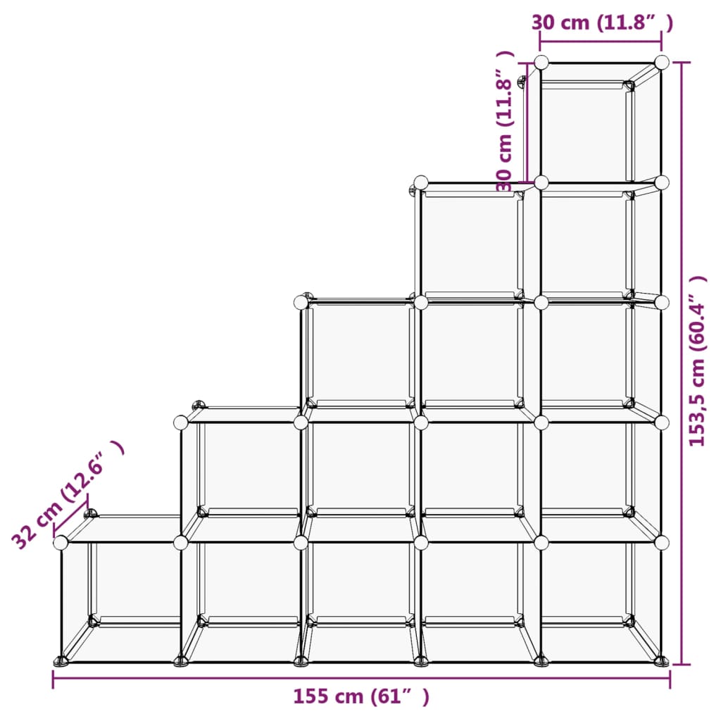 Shelf with 15 cube-shaped compartments, black, PP