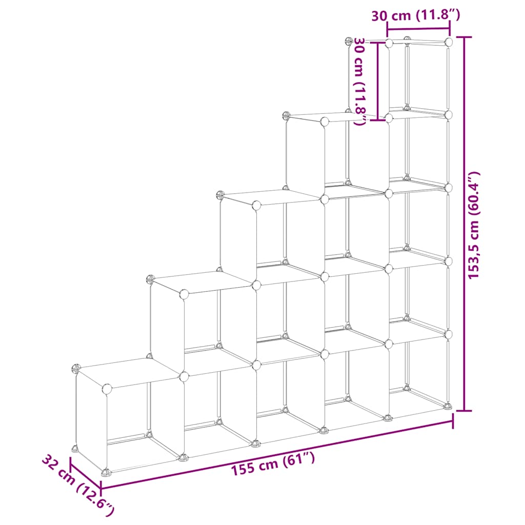 Shelf with 15 cube-shaped compartments, black, PP
