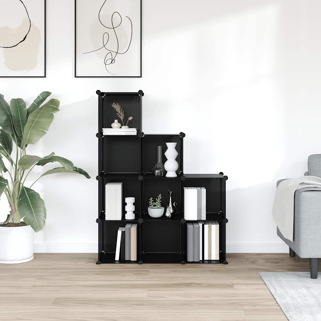 Shelf with 9 cube compartments, black, PP
