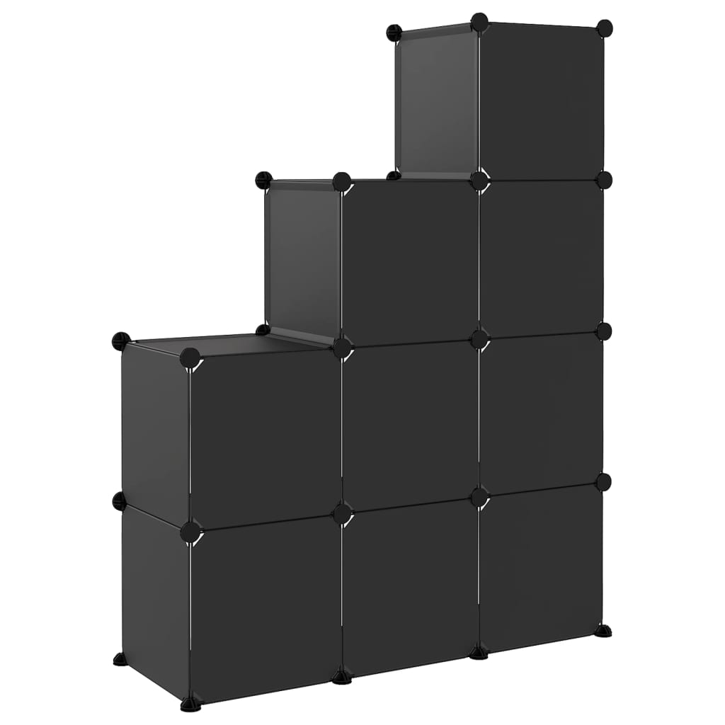 Shelf with 9 cube compartments, black, PP