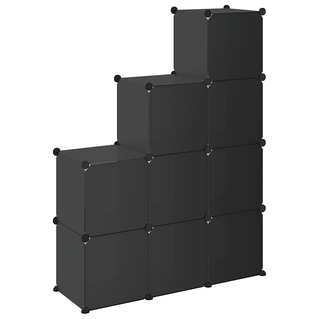 Shelf with 9 cube compartments, black, PP