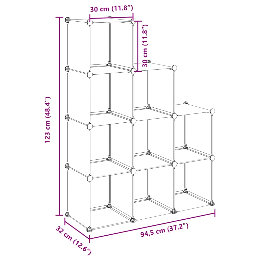 Shelf with 9 cube compartments, black, PP
