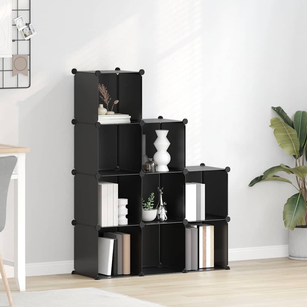 Shelf with 9 cube compartments, black, PP