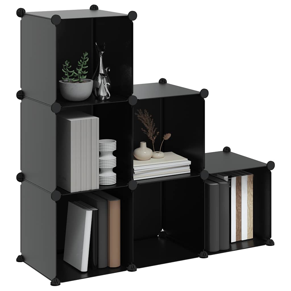 Shelf with 6 cube-shaped compartments, black, PP