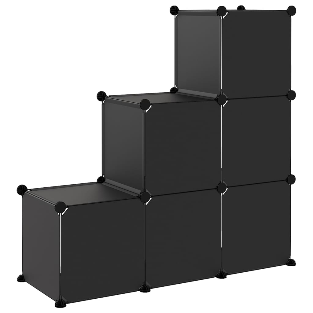 Shelf with 6 cube-shaped compartments, black, PP