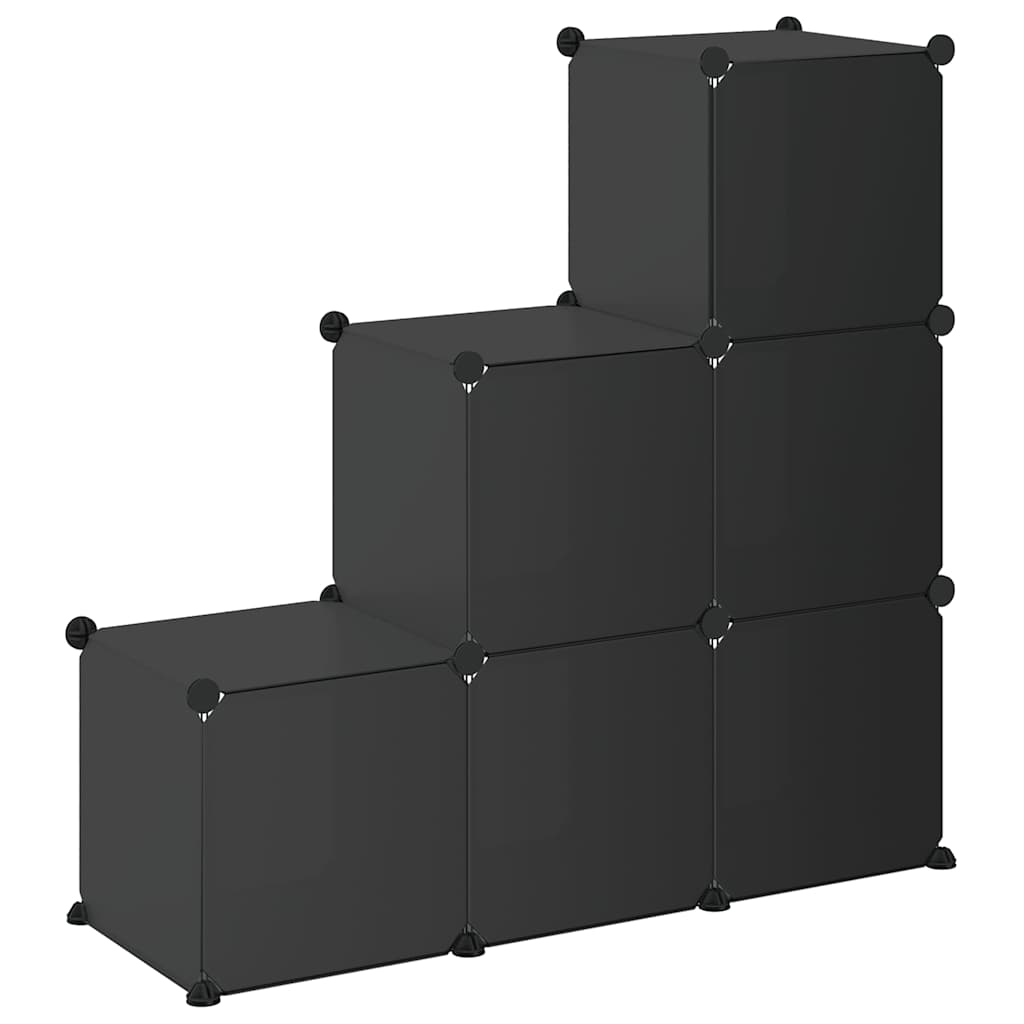 Shelf with 6 cube-shaped compartments, black, PP