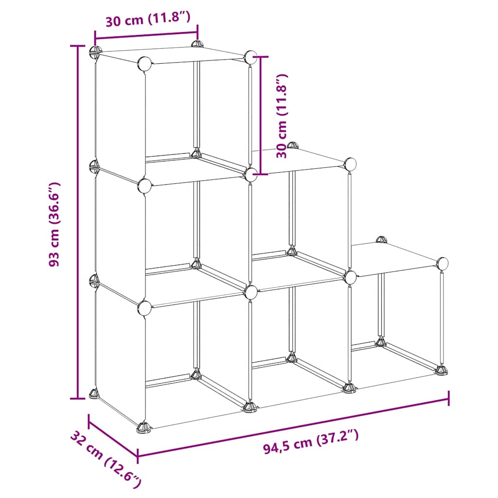 Shelf with 6 cube-shaped compartments, black, PP