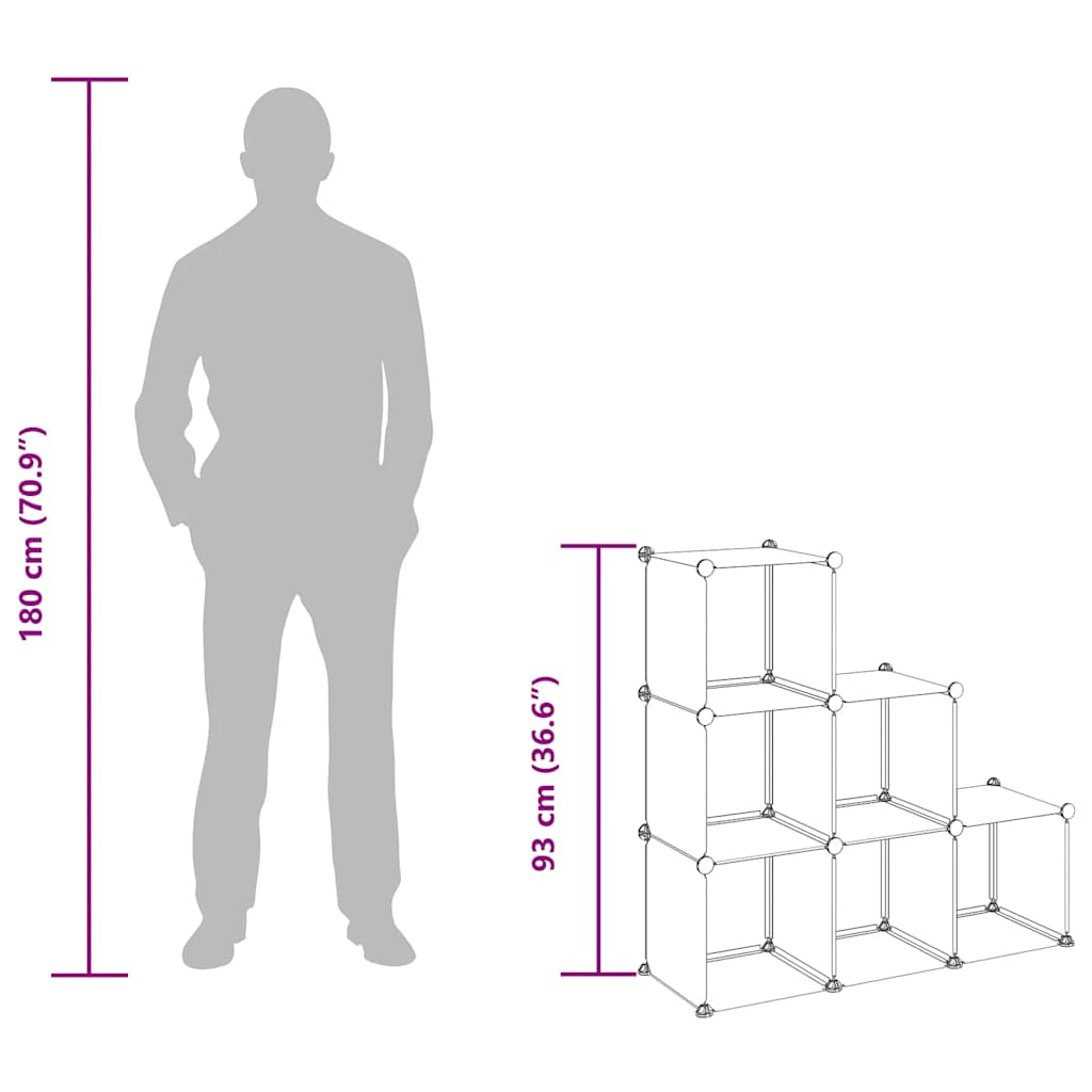 Shelf with 6 cube-shaped compartments, black, PP