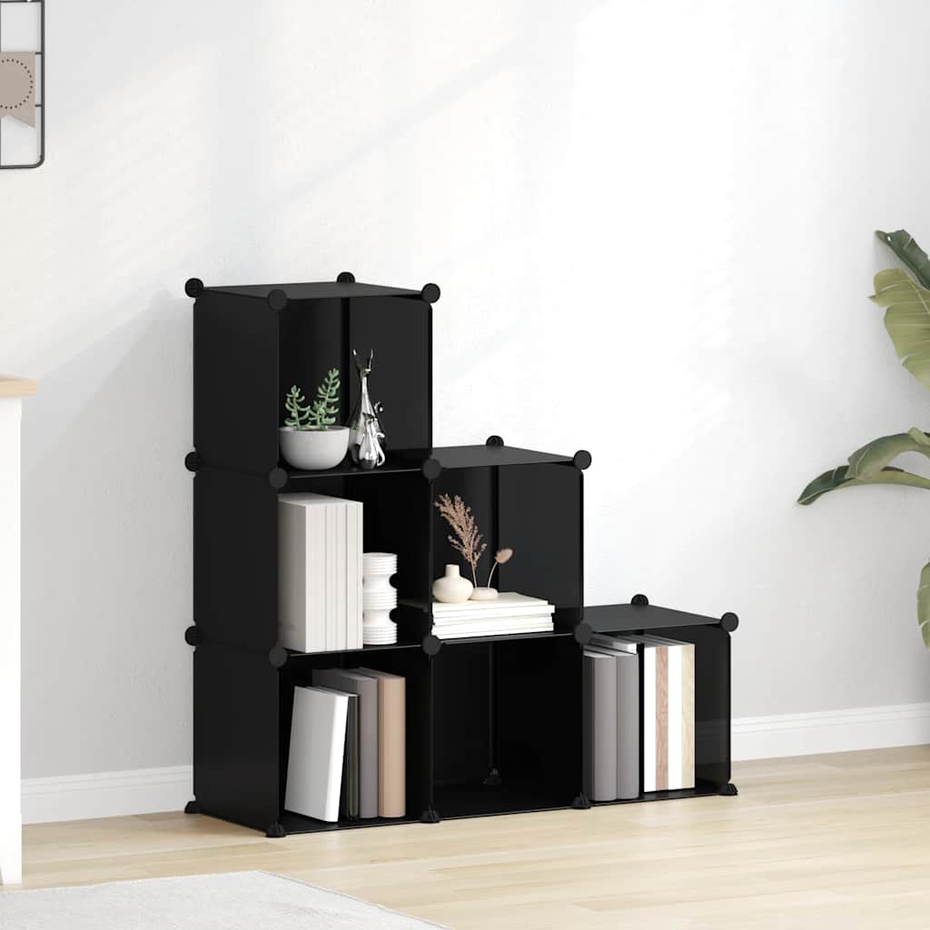 Shelf with 6 cube-shaped compartments, black, PP
