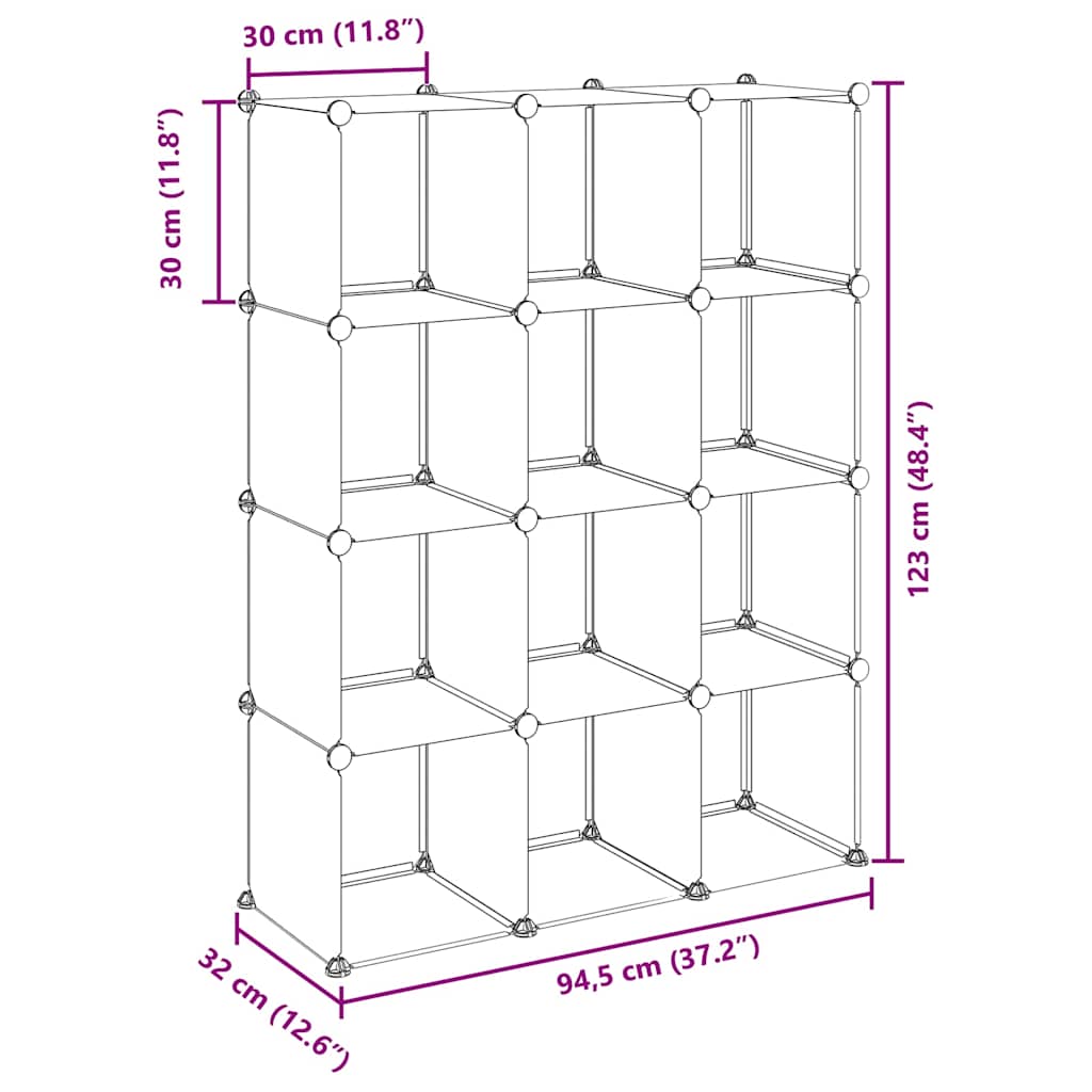 Shelf with 12 cube-shaped compartments, clear, PP