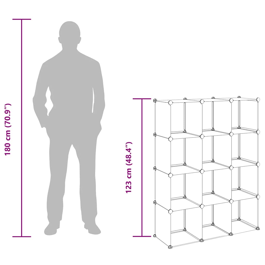 Shelf with 12 cube-shaped compartments, clear, PP