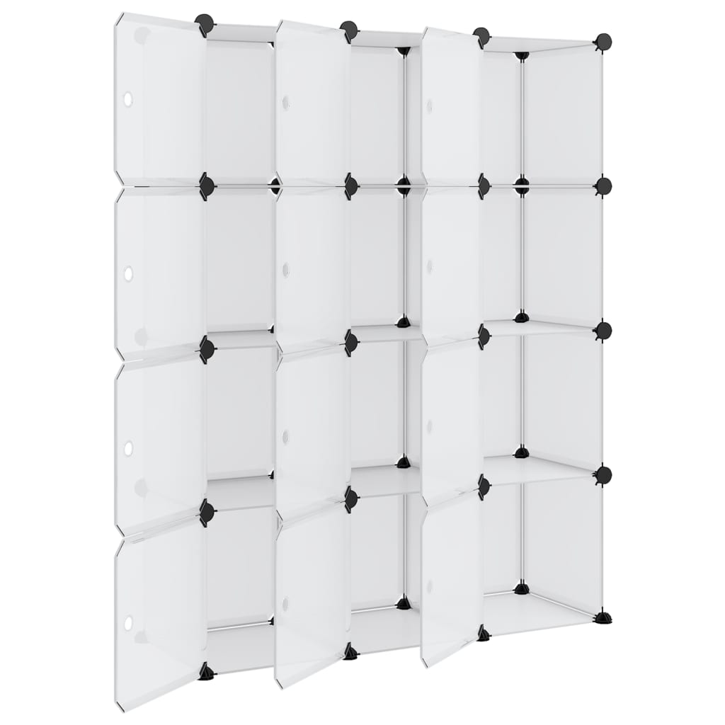 Shelf with 12 cube compartments and doors, transparent, PP