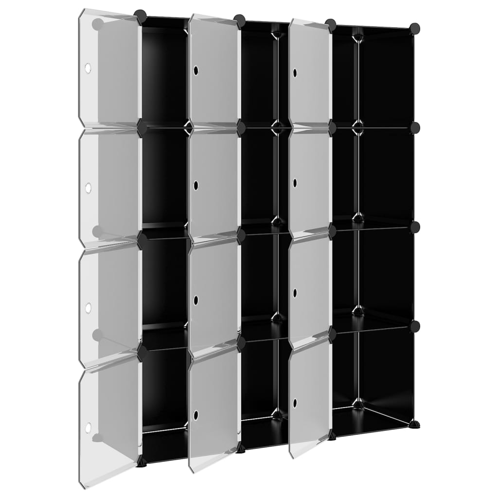 12-Cube Storage Cube Organizer with Doors Black PP