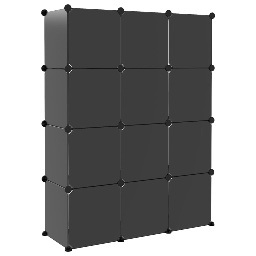12-Cube Storage Cube Organizer with Doors Black PP