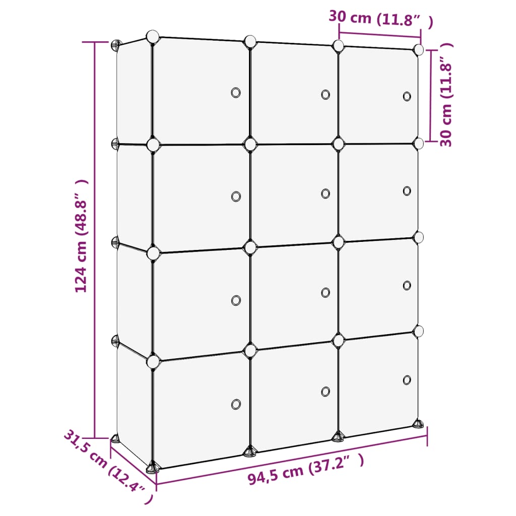 12-Cube Storage Cube Organizer with Doors Black PP