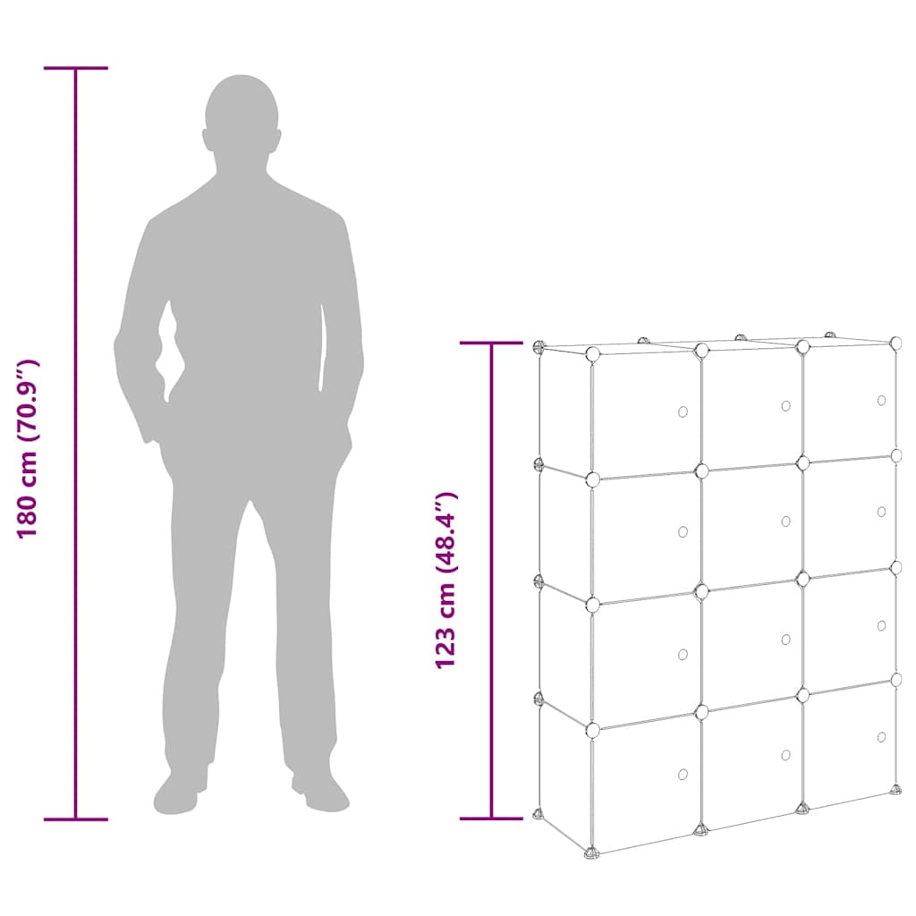 12-Cube Storage Cube Organizer with Doors Black PP