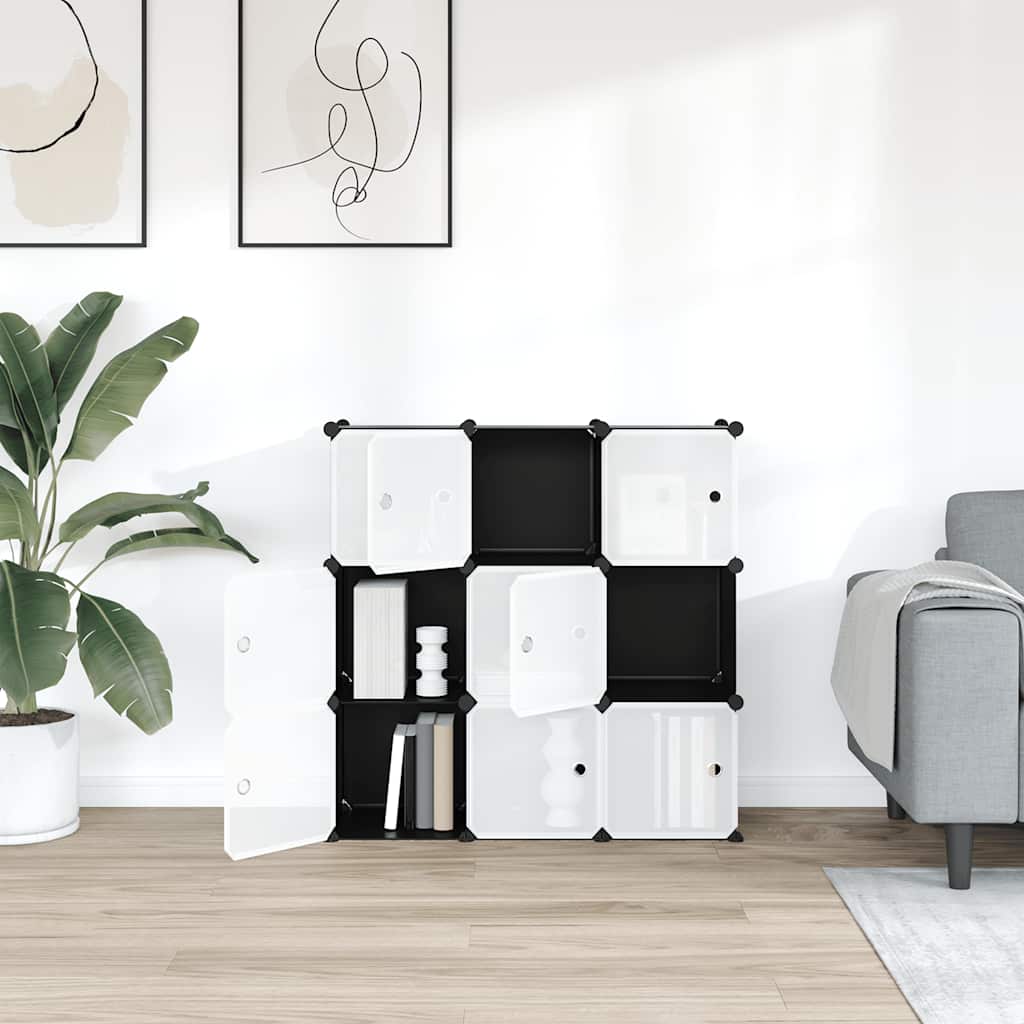 Storage Cube Organizer with 9 Cubes and Doors Black PP