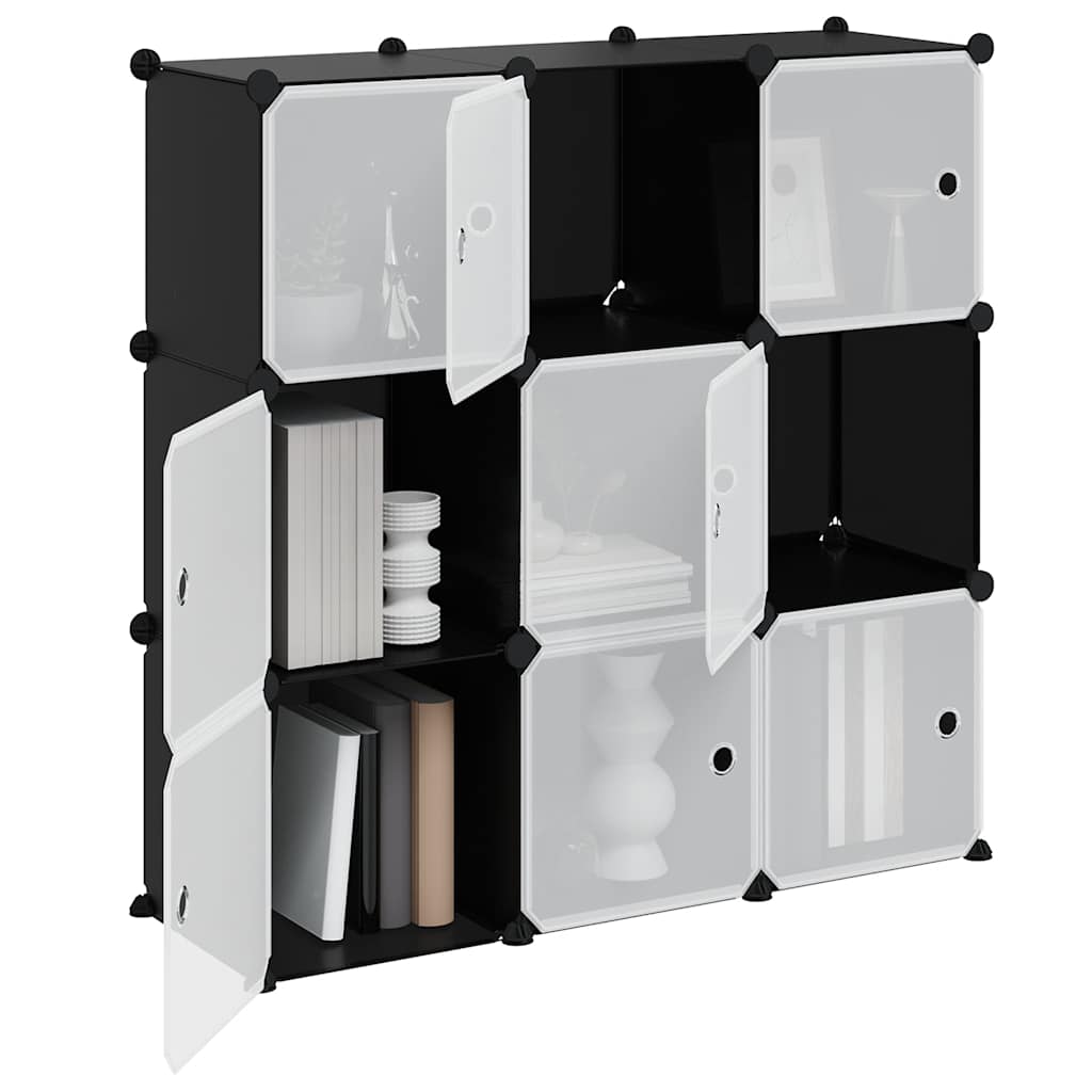 Storage Cube Organizer with 9 Cubes and Doors Black PP
