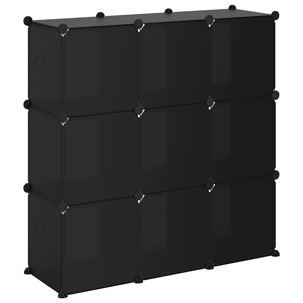 Storage Cube Organizer with 9 Cubes and Doors Black PP