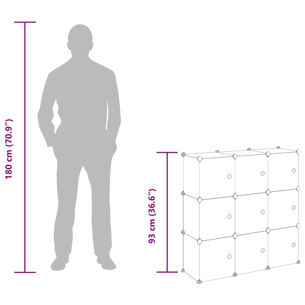 Storage Cube Organizer with 9 Cubes and Doors Black PP
