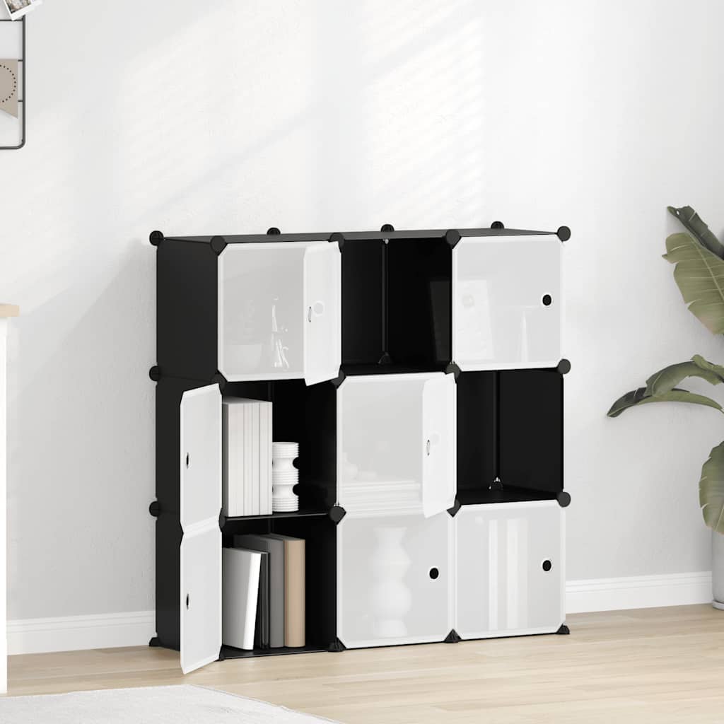 Storage Cube Organizer with 9 Cubes and Doors Black PP