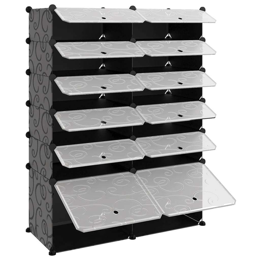 Shoe rack, black, 94x37x125cm, PP