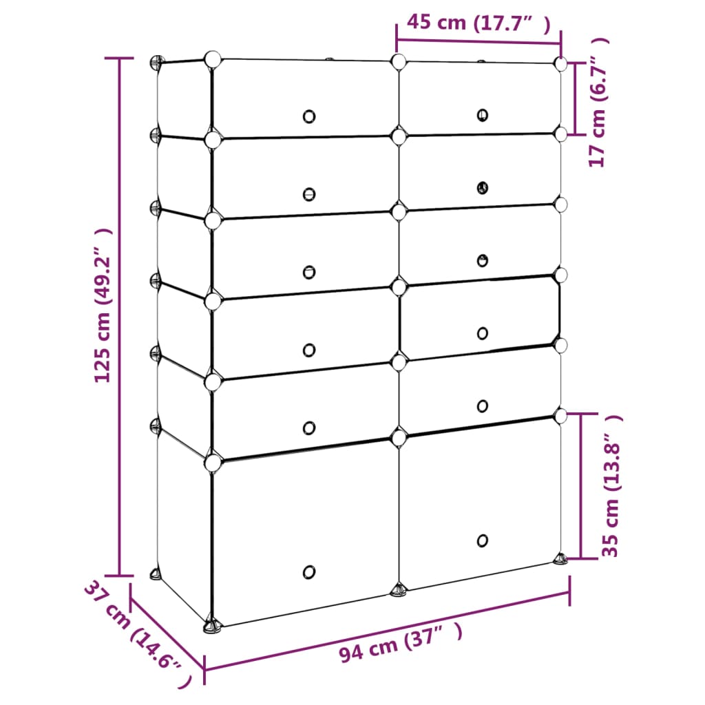 Shoe rack, black, 94x37x125cm, PP